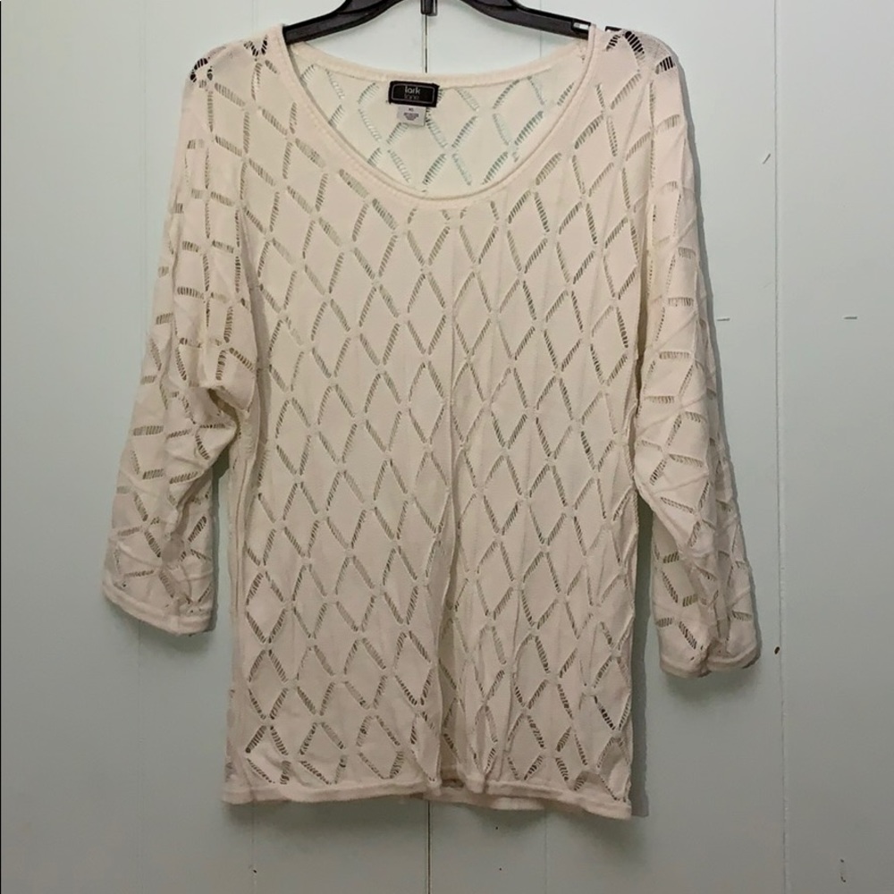 Lark Lane White Knit Cut Out Fancy Sweater Sz XL